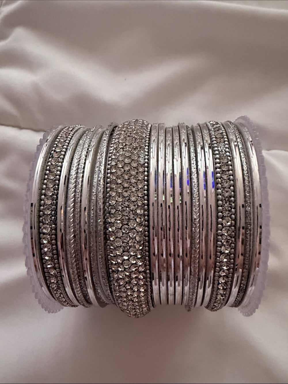 Silver Crystal Pavé Bangle Stack Bracelet Set Desi Silver Crystal Bangles